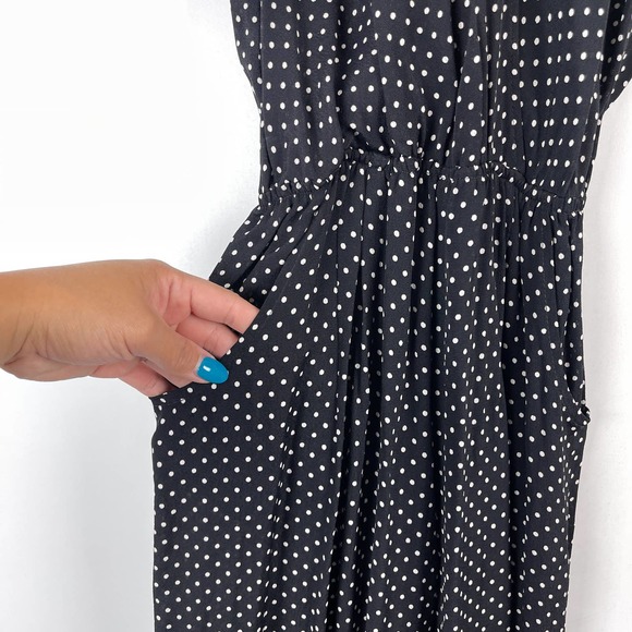 Flynn Skye (1) Polka Dot Wide Leg Rayon V-Neck Jumpsuit Black - Picture 4 of 11